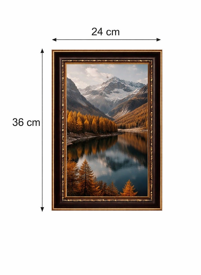 إطار صور خشبي كلاسيكي مقاس 24×36 سم – تصميم بني ذهبي فاخر للعرض على الحائط أو الطاولة للصور واللوحات والشهادات - Image 4